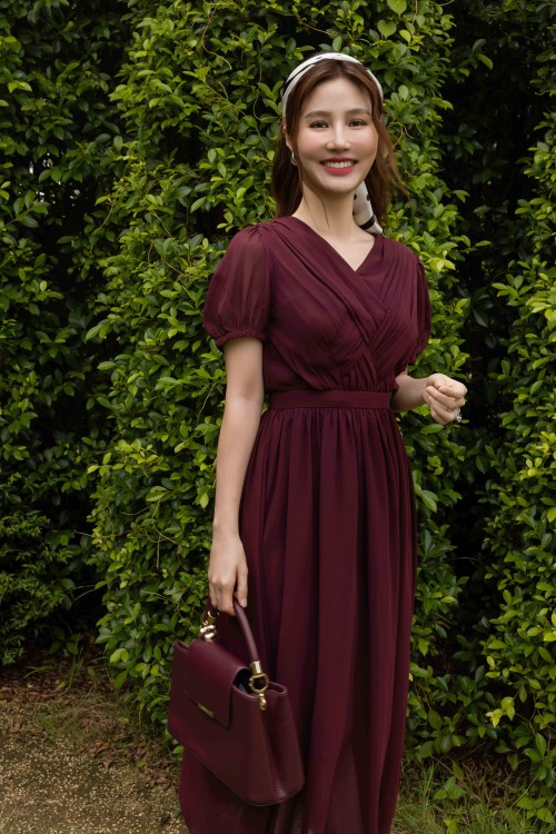 Sixdo Russet Chiffon Flared Dress